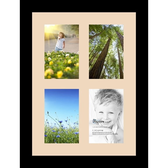 GMNIU Collage Photo Frame Single Mat with 4-4x6 Openings and Satin Black Frame.
