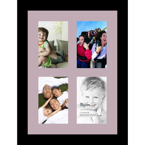 GMNIU Collage Photo Frame Single Mat with 4-4x6 Openings and Satin Black Frame.