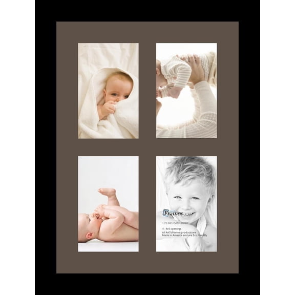 GMNIU Collage Photo Frame Single Mat with 4-4x6 Openings and Satin Black Frame.