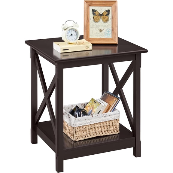 GMNIU End Table in X-Design, Wood Sofa Side Table with Storage Shelf for Living Room, Espresso, Dark Coffee