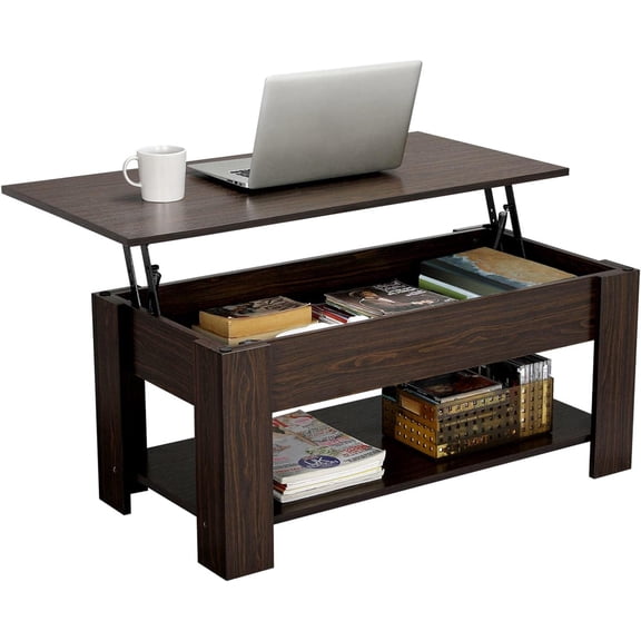 GMNIU Espresso Coffee Table, Lift Top Coffee Table with Hidden Storage, Lift Up Tea Table for Living Room Office Reception Room