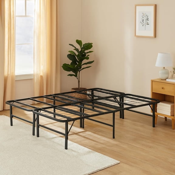 GMNIU Foldable Queen Metal Bed Frame with 13-Inch Underbed Storage, Fully Assembled Steel Platform No Box Spring Needed, Squeak-Free 600 lb Capacity for Stress-Free Setup and Small Spaces, Black