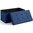 thumbnail image 1 of GMNIU Folding Storage Ottoman, 30 Inch Large Storage Bench with Lid, Foot Rest Stool for Bedroom, Living Room, Entryway, Tufted Linen Upholstered - Navy Blue, 1 of 9