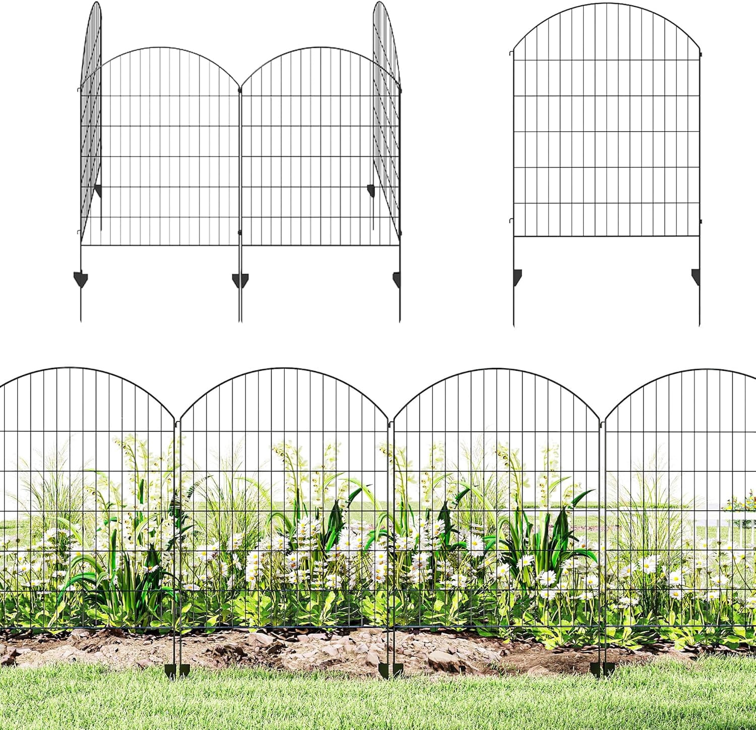 GMNIU Garden Fence, 4 Pack Steel Fence Panels, 11.5' L x 43" H, Rust-Resistant Decorative Border Flower Edging for Yard, Landscape, Patio, Outdoor Decor, Curved Grids