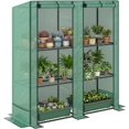 thumbnail image 1 of GMNIU Lean-to Greenhouse with 3 Tier Shelves, 56.7" x 18.9" x 59.8" Portable Small Greenhouse with PE Cover, 2 Roll-Up Zippered Doors, for Indoor Outdoor Garden Backyard Balcony, Green, 1 of 9