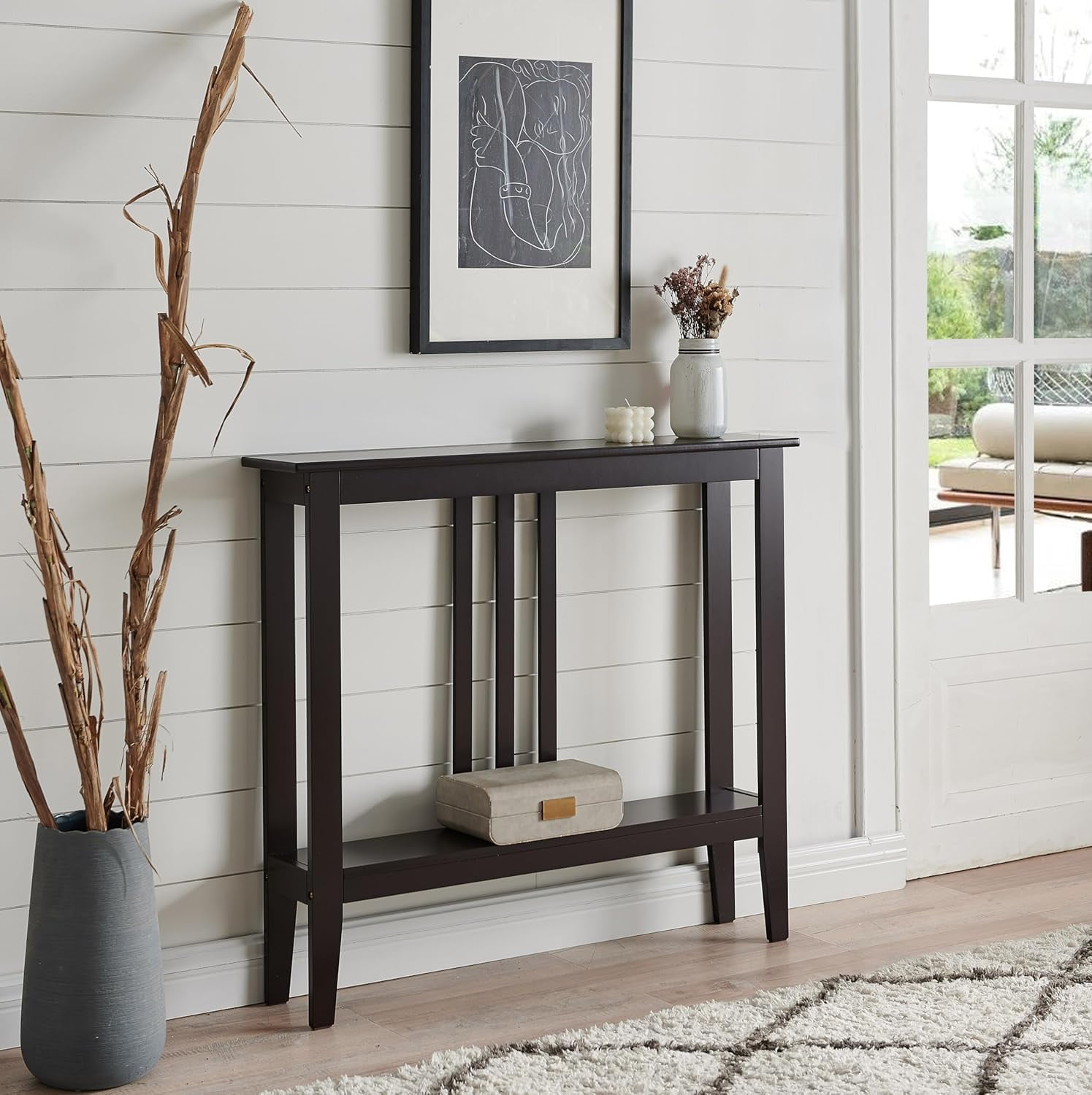 GMNIU Narrow Console Table with Storage – Rectangular Entryway & Behind Sofa Table, Wood Accent Hallway Table for Foyer or Living Room, Espresso