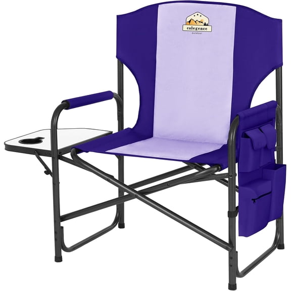 GMNIU Oversized Directors Camping Chair Support 600 LBS, Heavy Duty Folding Outdoor Chairs with Detachable Side Pocket and Adjustable Side Table for Outside Beach,Lawn,Fishing, Deep Purple
