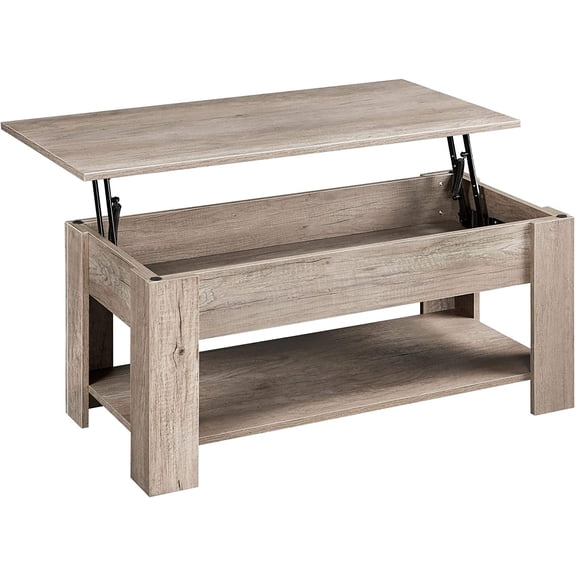 GMNIU Rustic Lift Top Coffee Table w/Hidden Compartment & Storage Shelf Adjustable Tabletop for Living Room Reception Room Office Gray
