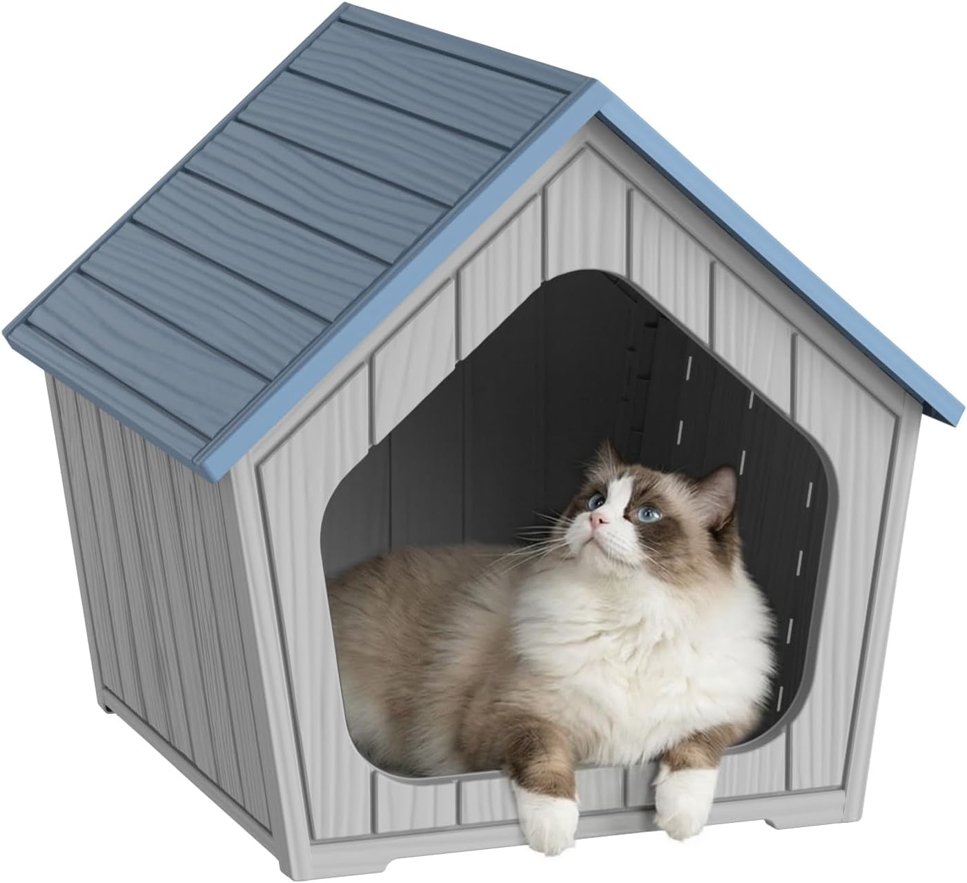 GMNIUOutdoor Cat House for Outside Indoor Use, Weatherproof Resin Outdoor Cat Shelter for Small, Medium, Large Cats, Easy Assembly(Blue)
