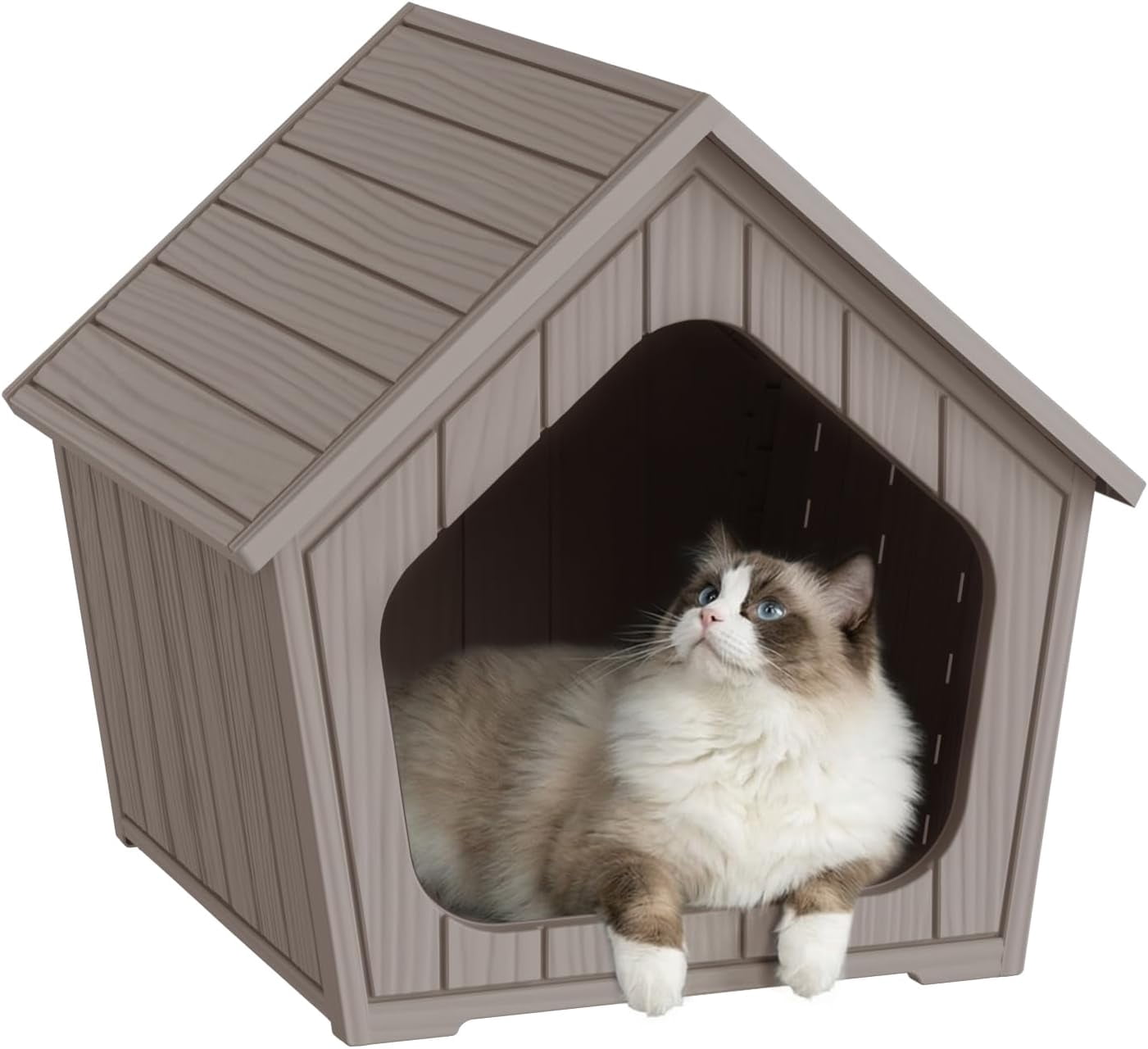GMNIUOutdoor Cat House for Outside Indoor Use, Weatherproof Resin Outdoor Cat Shelter for Small, Medium, Large Cats, Easy Assembly(Gray)