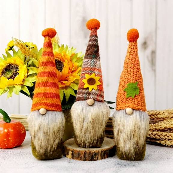 Syndoll Mini Autumn Plush Toy Gnome for Thanksgiving Home Decor Pack of 3