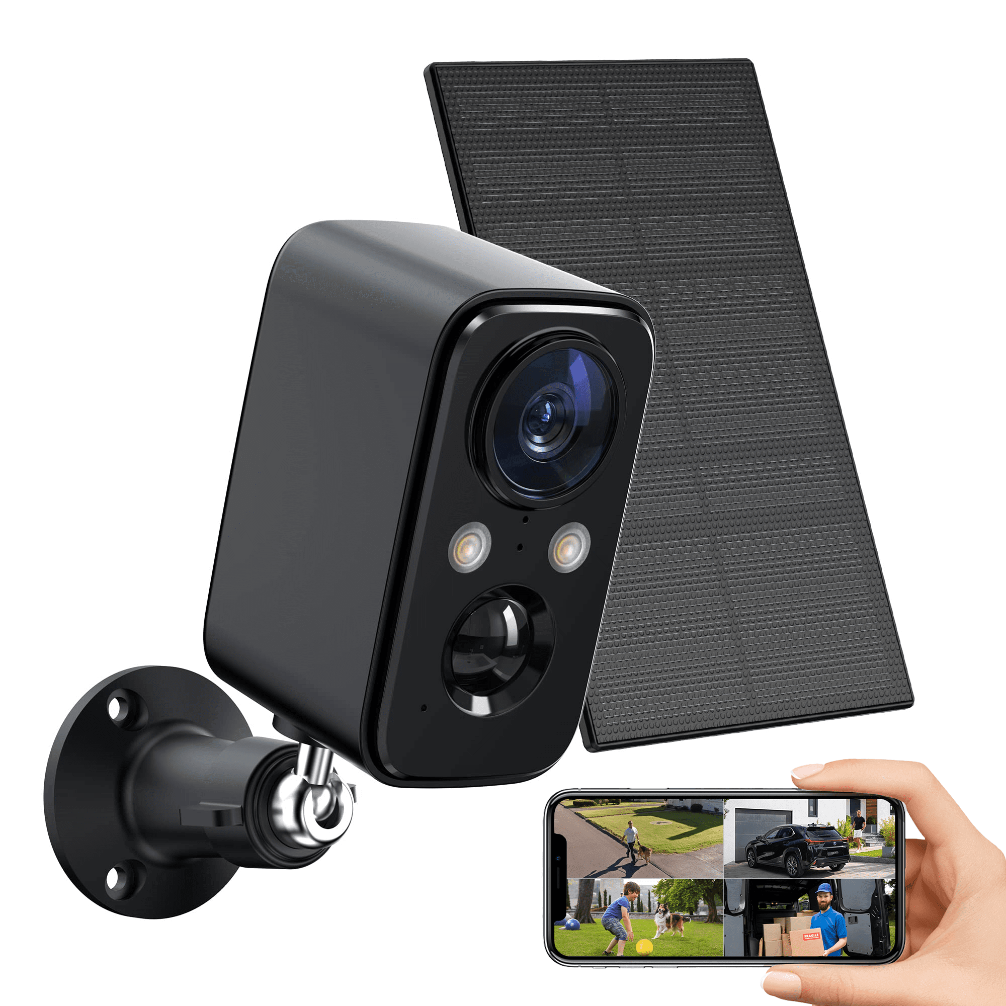 GMOX 2K Wireless Outdoor Solar Security Camera with Spotlight, Waterproof PIR Detection 2.4Ghz Wi-Fi