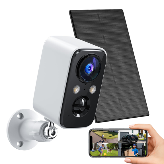 GMOX 2K Wireless Outdoor Solar Security Camera with Spotlight, Waterproof PIR Detection 2.4Ghz Wi-Fi