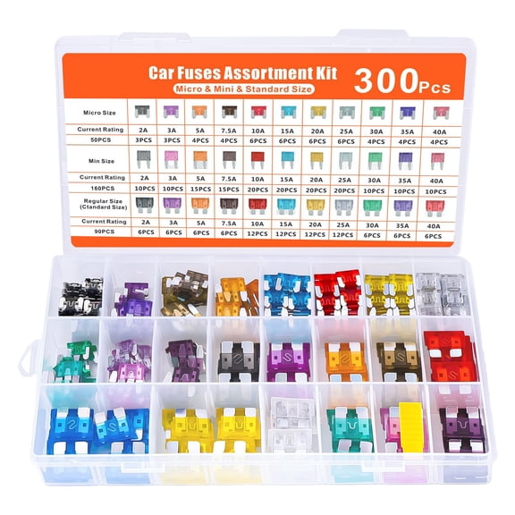GMOX 300-Piece Automotive Blade Fuse Assortment Kit, Standard, Mini & Micro Car Fuses with Puller, 2A-40A for Car, RV, Truck
