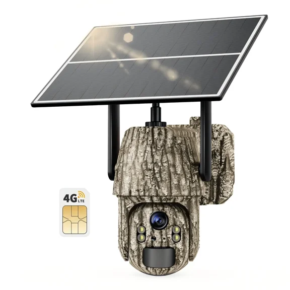 GMOX 4G LTE Cellular Outdoor Security Camera with Solar Panel, Built-In SIM, 48MP Photos, 2K Live View, 360° View, PIR Night Vision, Two-Way Talk, No WiFi, IP65, 1Pack