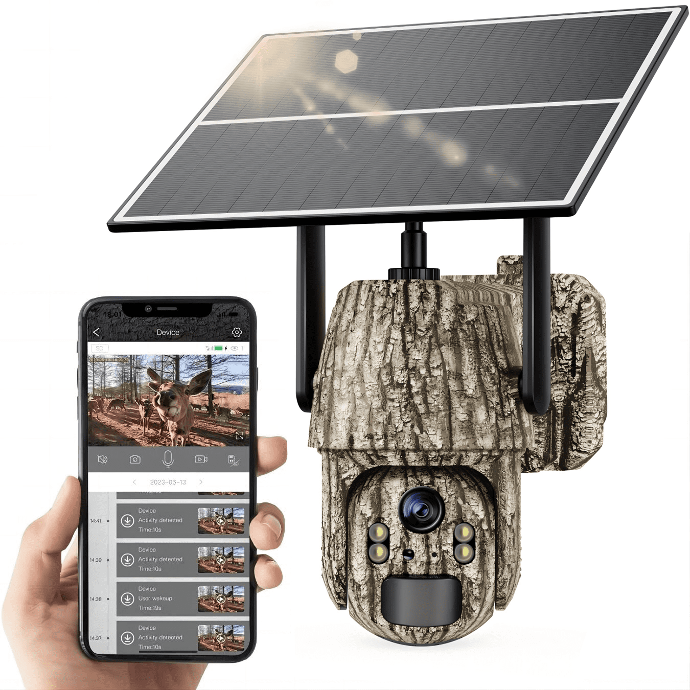 GMOX 4G LTE Cellular Solar Security Camera, Camouflage Wireless PTZ Outdoor Camera, 360° View, 2K Color Night Vision, No WiFi Needed for Farm & Hunting