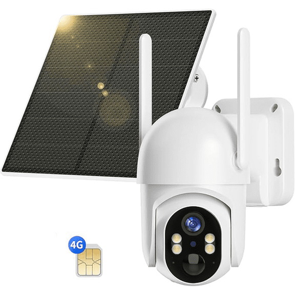GMOX 4G LTE Cellular Solar Security Camera, White Wireless PTZ Outdoor Camera, 360 ° View, 2K Color Night Vision, No WiFi Needed for Farm & Hunting