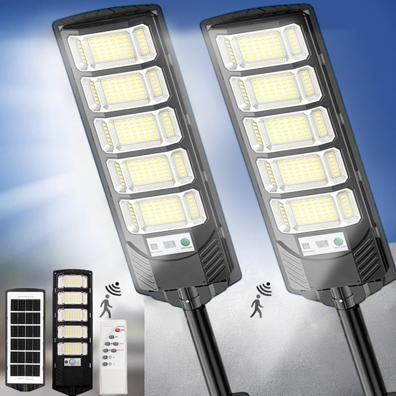 GMOX 6500K Solar Street Light Outdoor 2Pack IP65 Waterfroof 240PCS 5730LEDs, Motion Sensor with Remote Control for Parking lot, Yard,Street