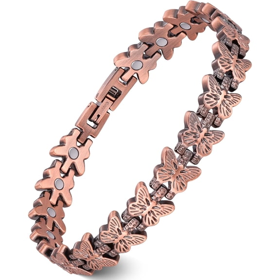 GMOX 99.99% Pure Copper Magnetic Bracelet for Women, Butterfly-Engraved Link Design with 3800 Gauss Magnets
