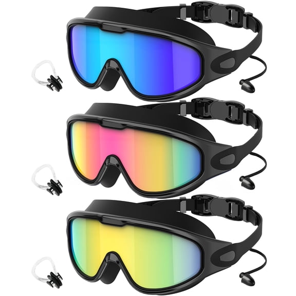 GMOX Adult Swimming Goggles 3Pack, 180 ° Panoramic HD View Anti-Fog UV Protection Leakproof