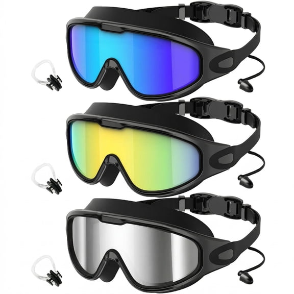 GMOX Adult Swimming Goggles 3Pack, 180 ° Panoramic HD View Anti-Fog UV Protection Leakproof
