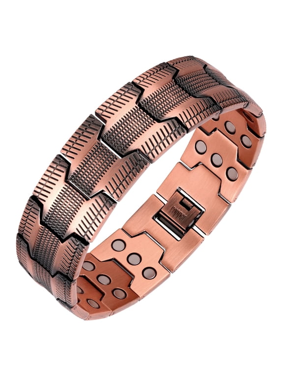 Men's 99.99% Pure Copper 3X Strength Magnetic Link Bracelet, Adjustable Length