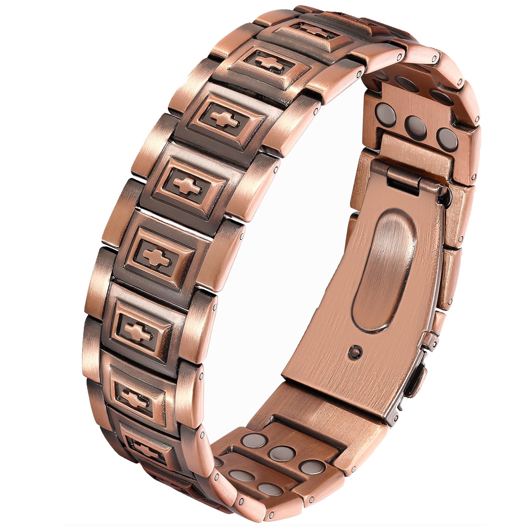 GMOX Men's Copper Magnetic Bracelet with Cross Pattern, 57 Neodymium Magnets (3800 Gauss)