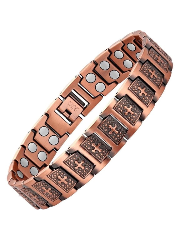 Men's Copper Magnetic Bracelet with Cross Pattern, 57 Neodymium Magnets (3800 Gauss)