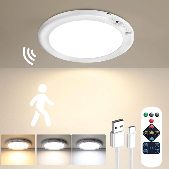 GMOX Rechargeable Motion Sensor Ceiling Light with Remote, Wireless Dimmable LED Overhead Light for Closet and Pantry