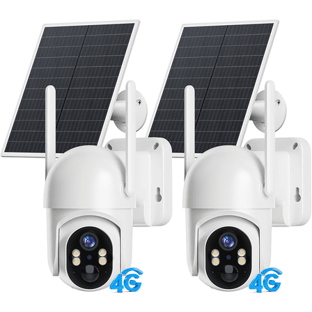 GMOX Solar Security Camera Wireless Outdoor, 2K 360 ° WiFi PTZ, Home Surveillance System, White, 2 Pack