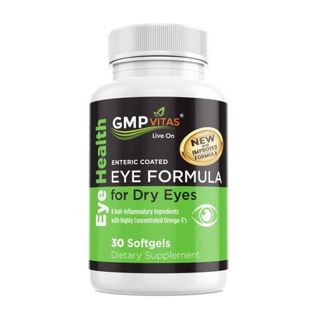 GMP Vitas Enteric Coated Eye Vitamin Formula High Potency Omega-3 Supplement with Lutein Astaxanthin Hyaluronic Acid Vitamin C and E 30 Softgels