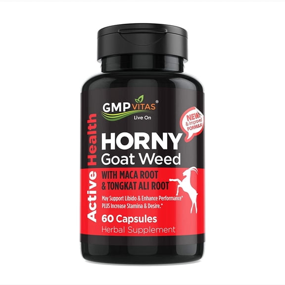 GMP Vitas Natural Horny Goat Weed with Maca Root and Tongkat Ali Root, 60 Capsules