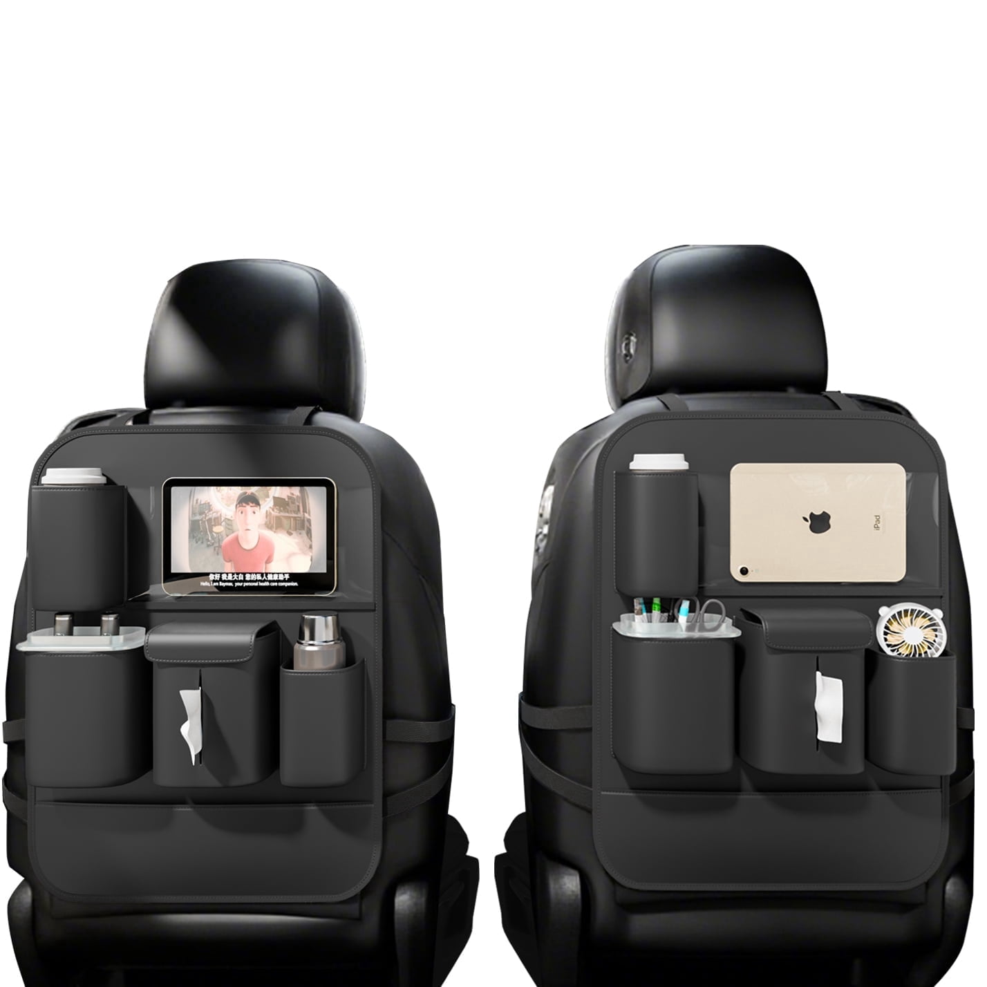 GMQ Backseat Car Organizer with Touch Screen,Protectors Kick Mats Travel Accessories for Kids,Multifunctional Seat Back Organizer Car Travel Organizer Accessories
