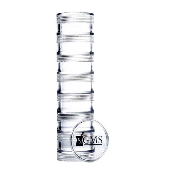GMS 7 Day Stack Tritan Plastic Pill Case Two Lids & Labels (Extra Small)