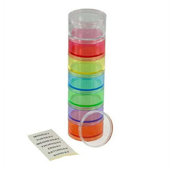 GMS 7 Day Stackable Rainbow Pill Reminder with Extra Lid and Adhesive Labels for each Day (Medium)