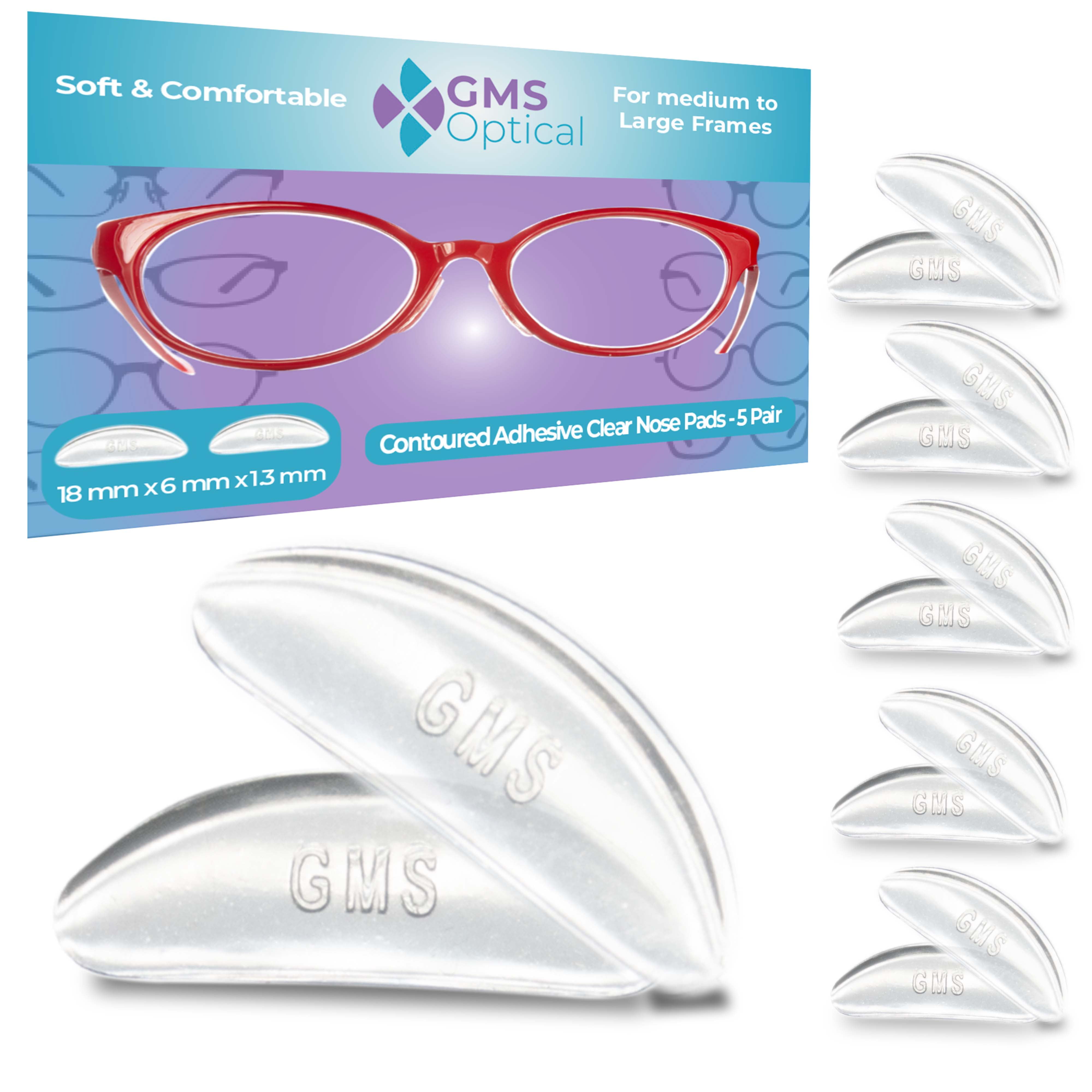 GMS Optical® 1.3mm Ultra-Thin Anti-Slip Adhesive Contoured Silicone  Eyeglass Nose Pads with Super Sticky Backing for Glasses, Sunglasses, and  Eye Wear