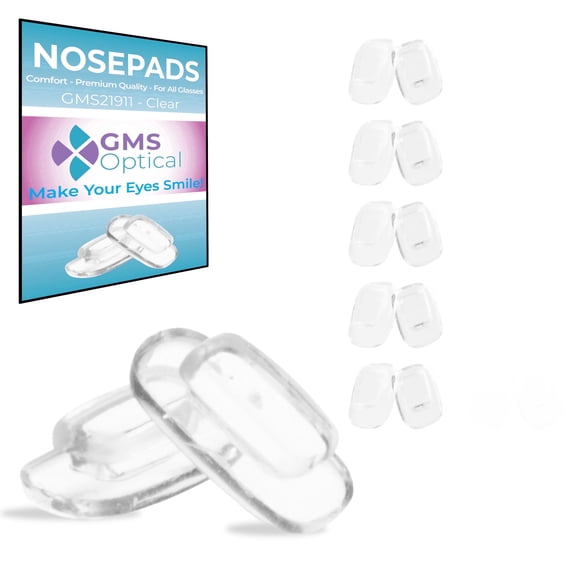GMS Optical Rectangle Push-In Silicone Nose Pads for Glasses – 11mm Small Length, for Eyeglass Repair ( 5 Pair, Clear )