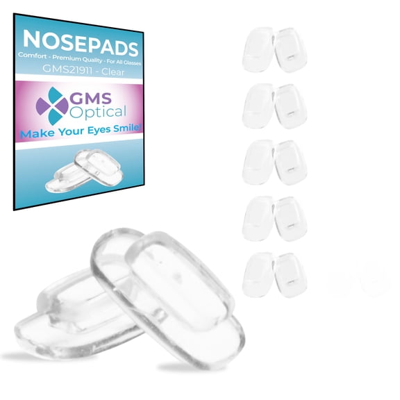 GMS Optical Rectangle Push-In Silicone Nose Pads for Glasses – 11mm Small Length, for Eyeglass Repair ( 5 Pair, Clear )
