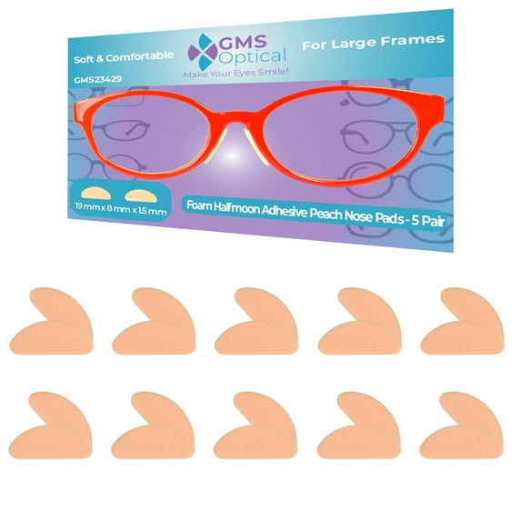 GMS Optical 19mm Long / 8mm Wide – 1.5mm Thin Adhesive Halfmoon Felt Nose Pads for Glasses, Eyeglasses & Sunglasses (5 Pair – 2 Pack, 10 Total Pairs, Peach)