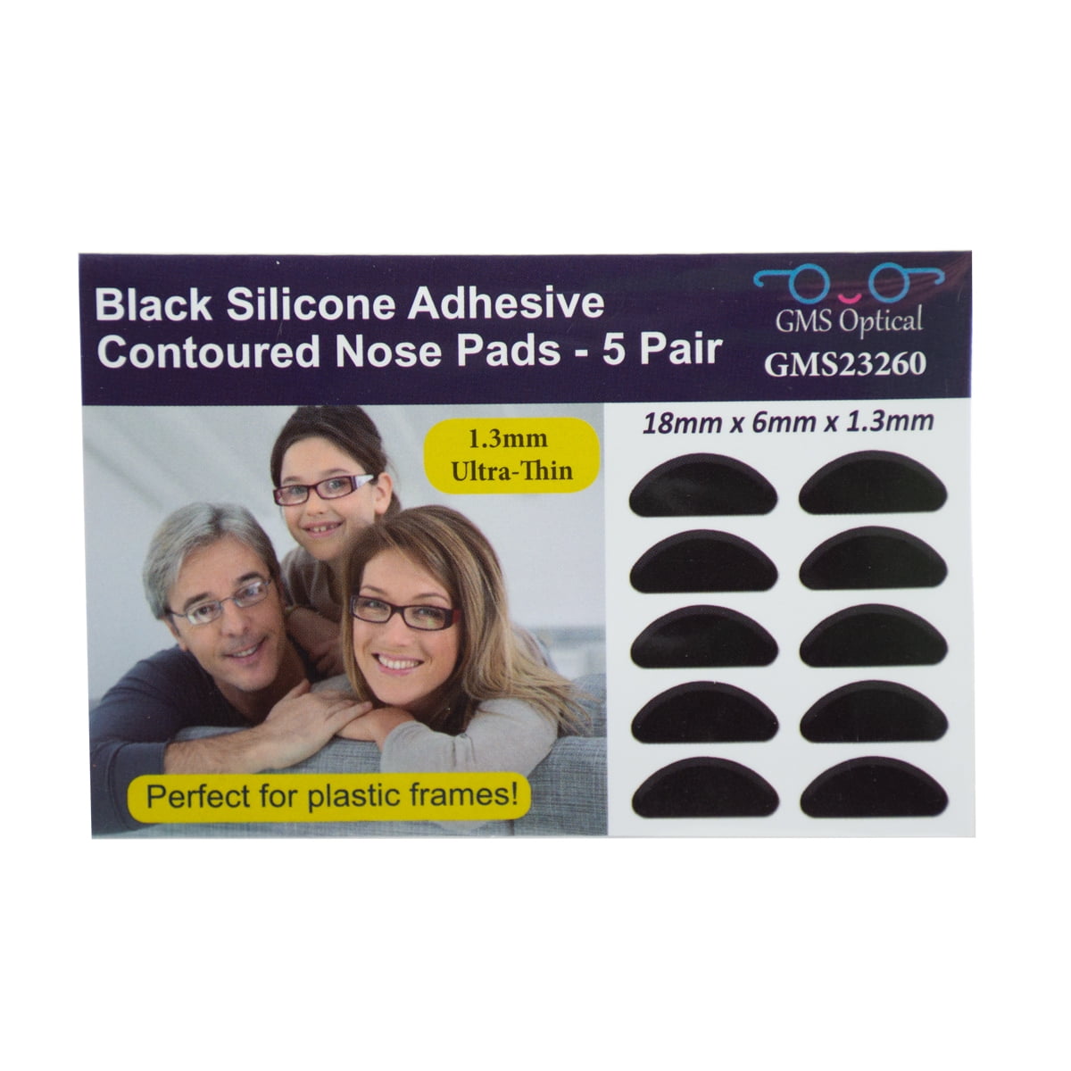 GMS Optical® 1.3mm Ultra-Thin Anti-Slip Adhesive Contoured Silicone  Eyeglass Nose Pads with Super Sticky Backing for Glasses, Sunglasses, and  Eye Wear - 5 Pair (Clear) 
