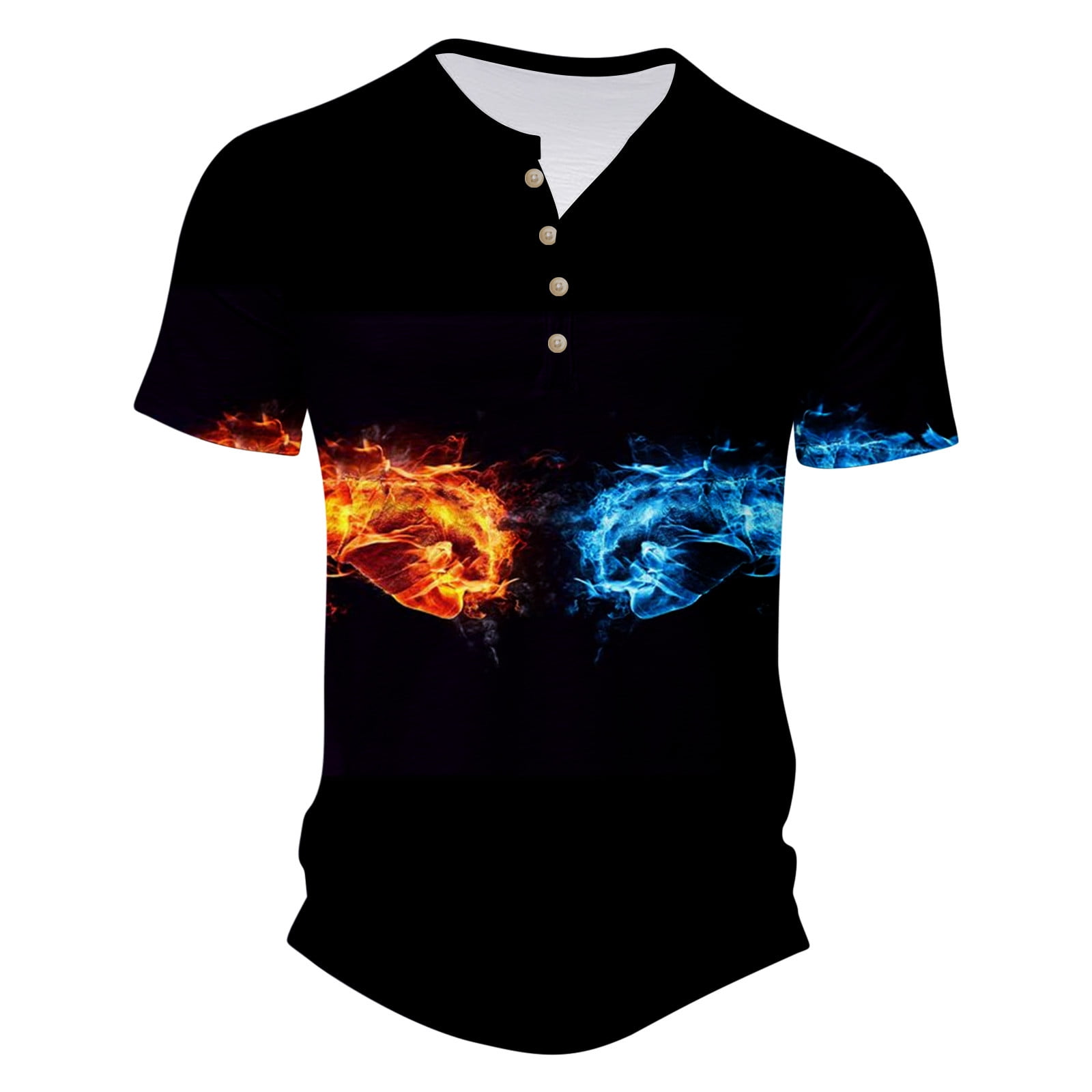 GMWM Men Flame Printed Short Sleeve Crew Neck Shirts/Tops Big and Tall