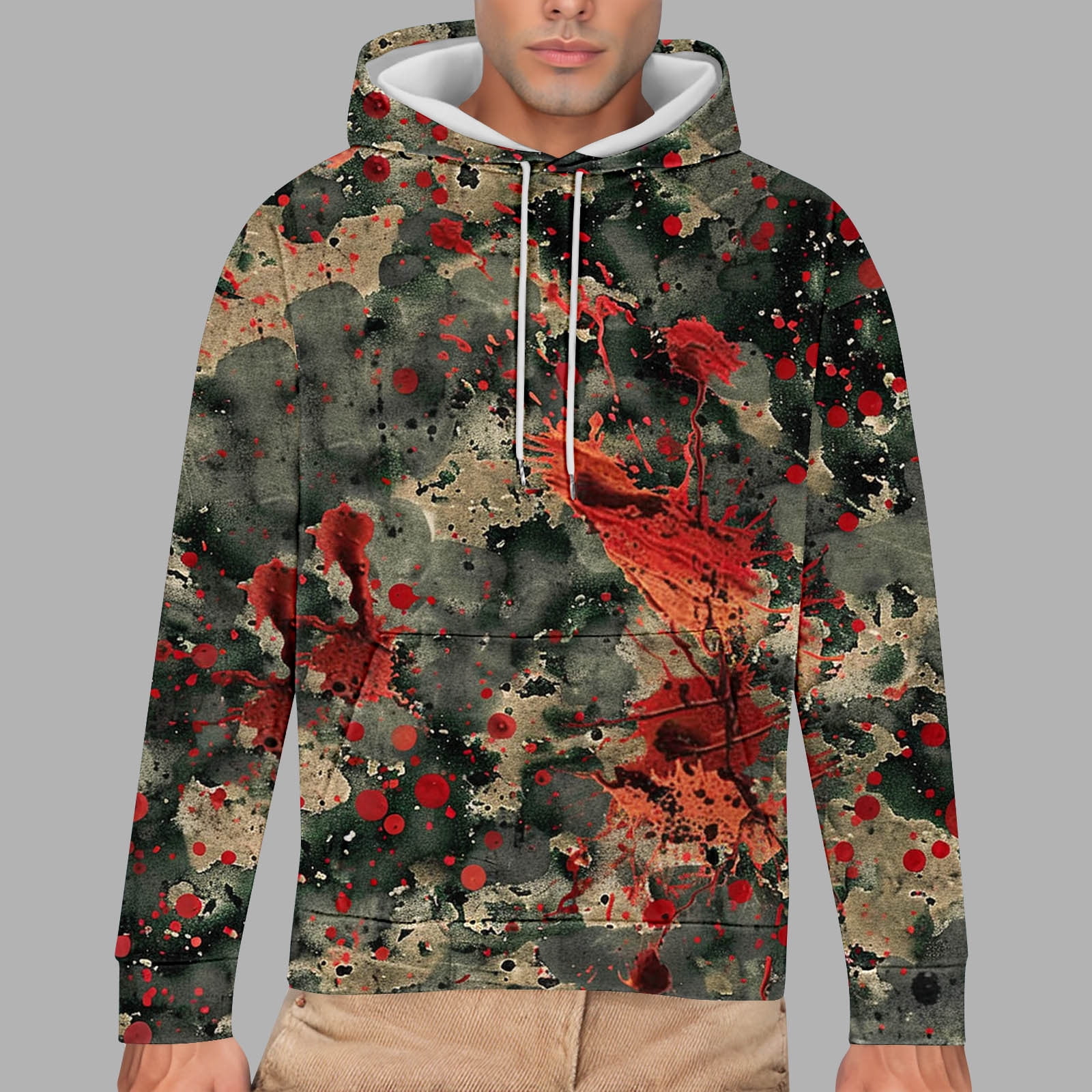 GMWM Men Halloween Graphics Print Long Sleeve Hoodies Big and Tall