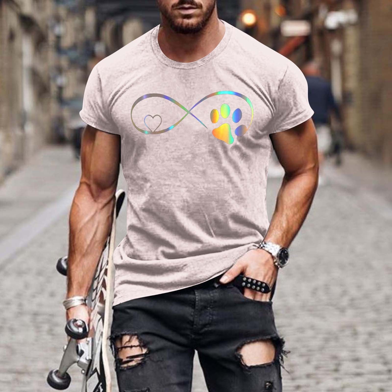 GMWM Men's Crew Neck Short Sleeve Dog Paw Print Tops Big and Tall