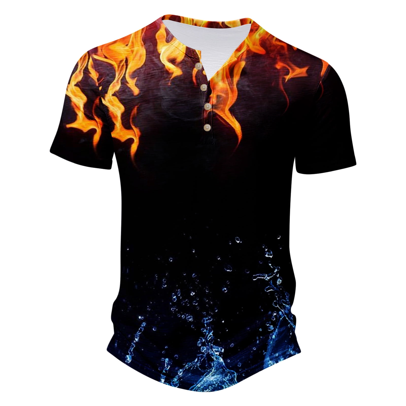 GMWM Men's Flame Printed Short Sleeve Crew Neck Shirts/Tops Big and