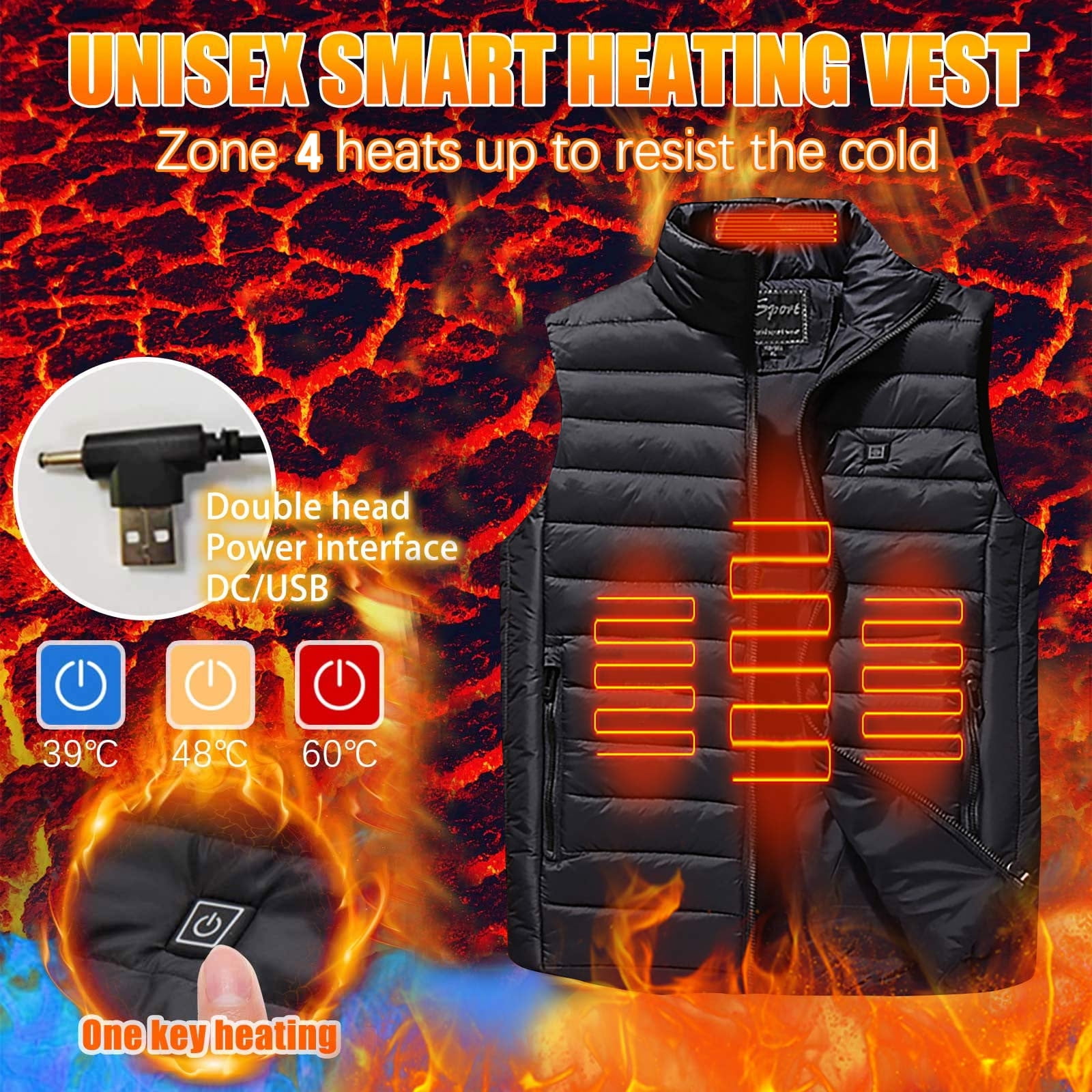 GMWM Mens Big and Tall Heated Vest Loose Body Sleeveless Stand-up ...