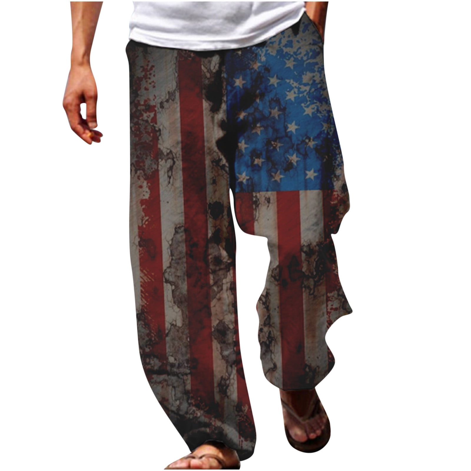 GMWM Mens Lightweight Pants Summer Slacks Fashion Independence Day 3D