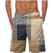 GMWM Swim Trunks for Men Summer Fishing Shorts for Men Classic Mens Beach Shorts Retro Printed Elastic Waist Drawstring Half Pants with Pockets S-3XL