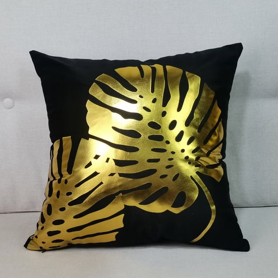 GMYLE Indoor/Outdoor Leaf Fabric Modern Square Throw Pillow, 18" x 18", Black
