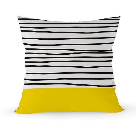 GMYLE Indoor/Outdoor Stripe Cotton/Linen Modern Square Throw Pillow, 15" x 15", White