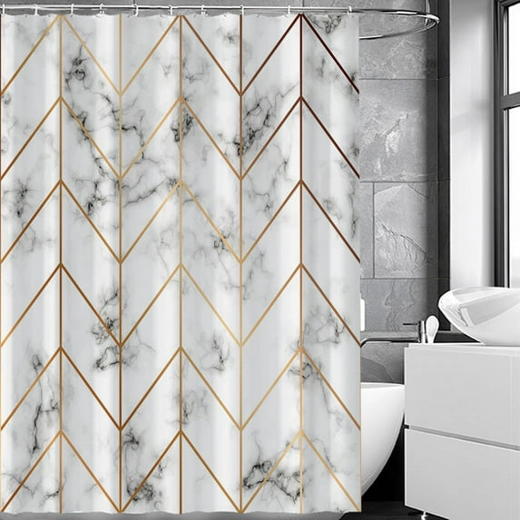 GMYLE White Marble Geometry Polyester Shower Liner, 72" x 72"